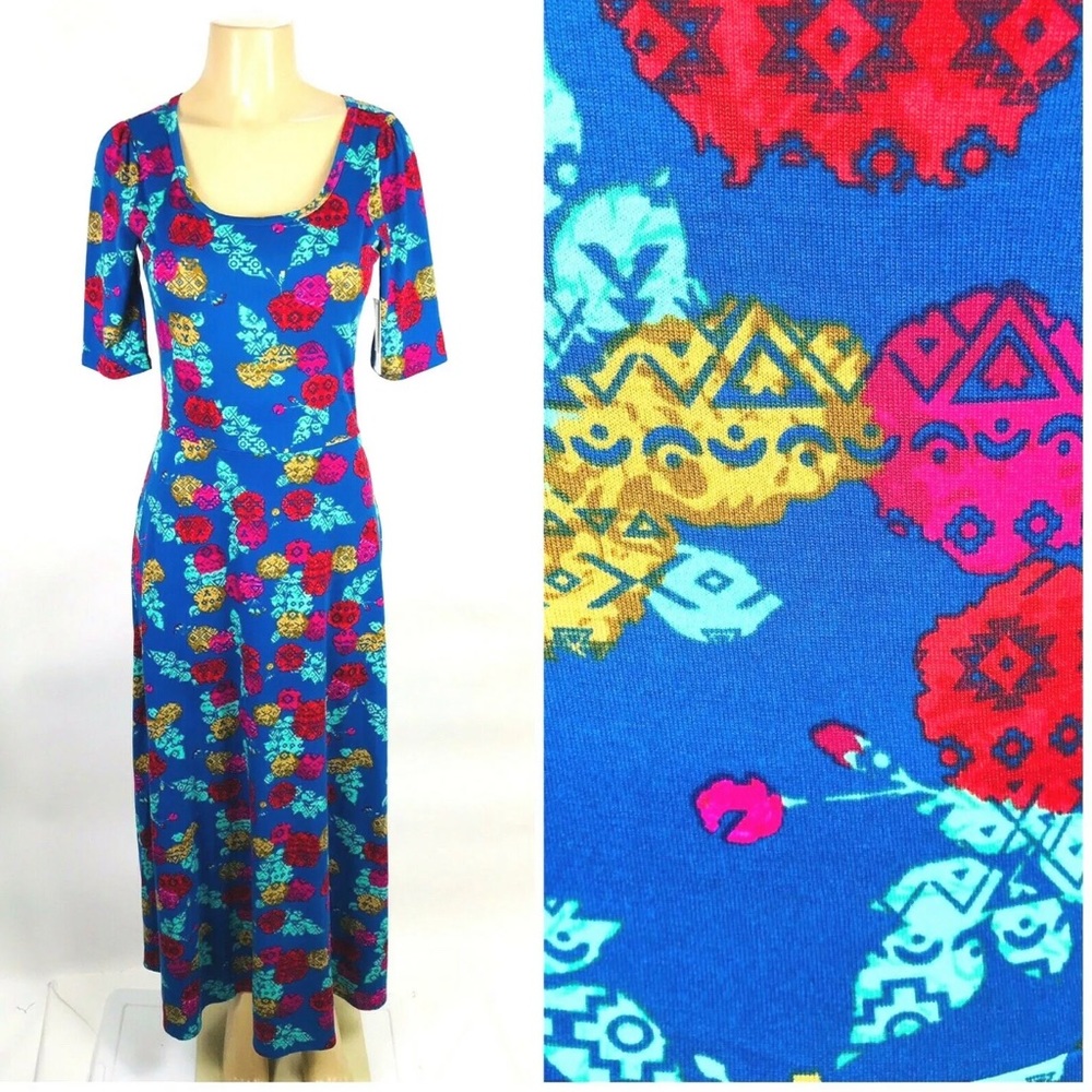 Lularoe Ana Dress Sz S Full length Blue Green Red